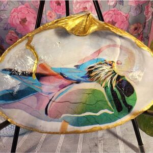 DECOUPAGE CLAM SHELL DECOUPAGE ART DECO DUCK ON A CLAM SHELL TRINKET DISH